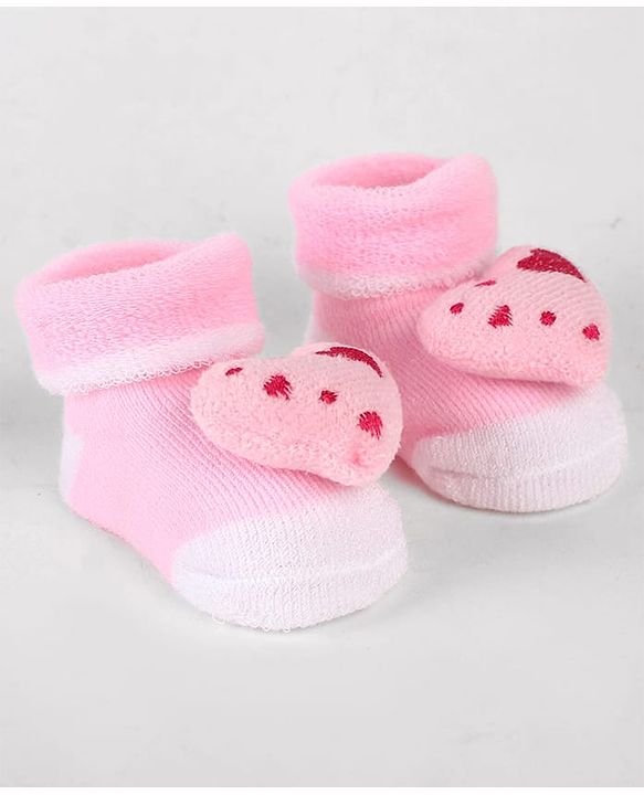 Cute Walk by Babyhug Sock Shoes with Heart Applique & Design - Pink