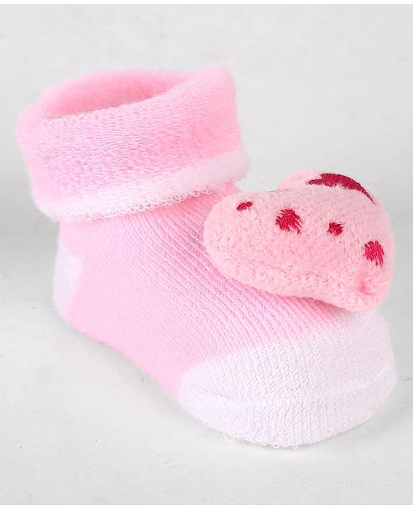 Cute Walk by Babyhug Sock Shoes with Heart Applique & Design - Pink