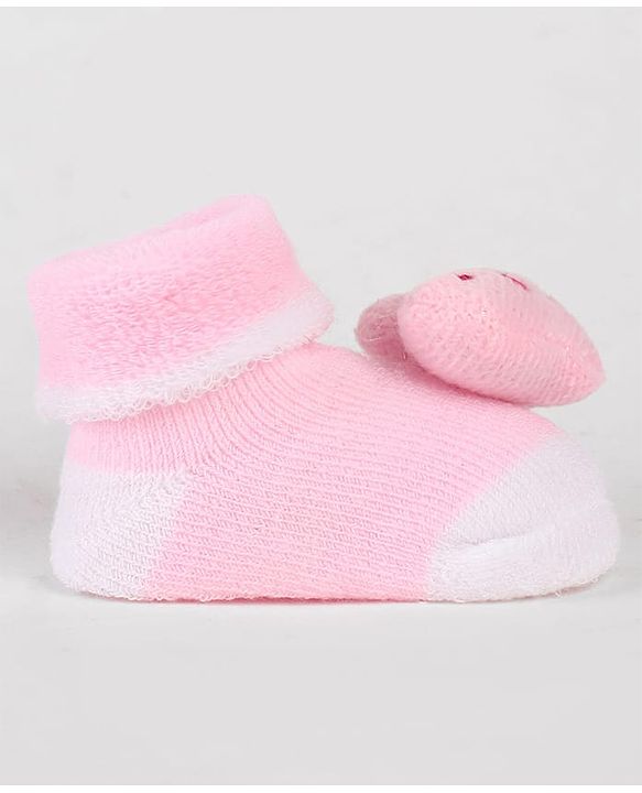 Cute Walk by Babyhug Sock Shoes with Heart Applique & Design - Pink