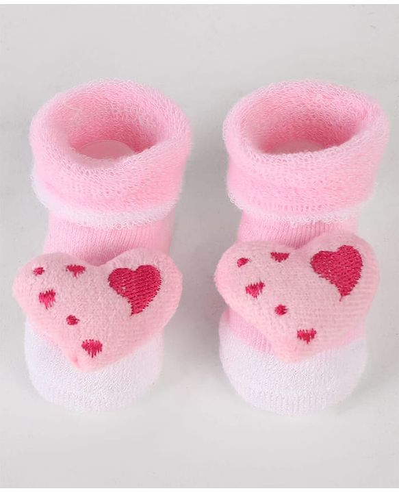 Cute Walk by Babyhug Sock Shoes with Heart Applique & Design - Pink