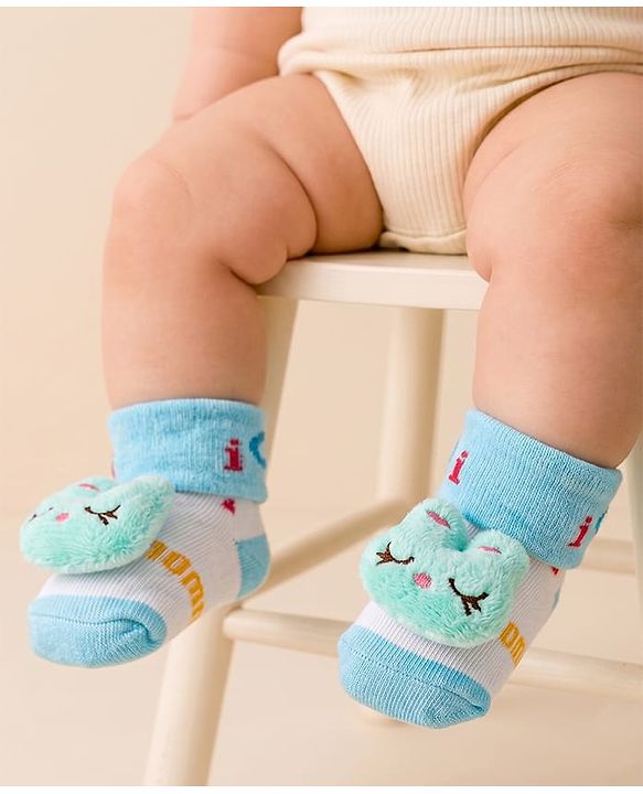 Cute Walk by Babyhug Sock Shoes with Bunny Applique - Aqua Blue