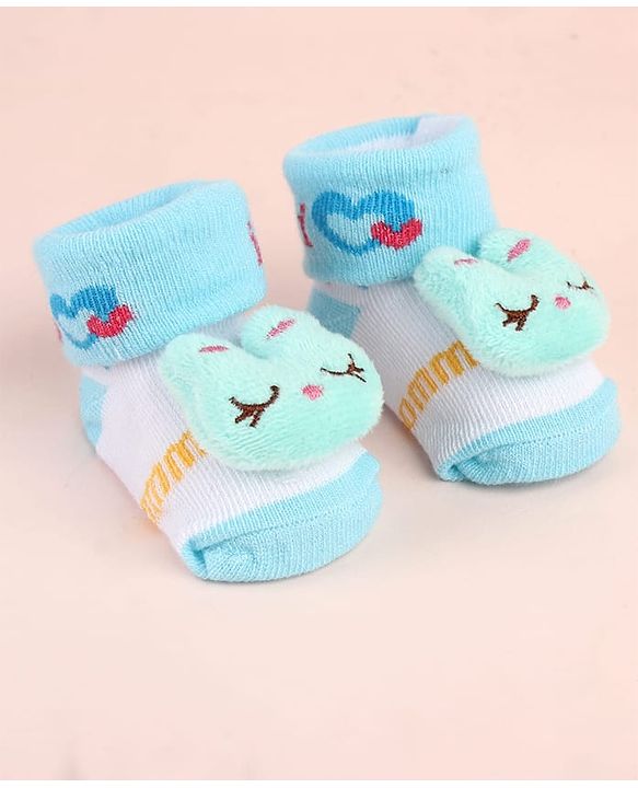 Cute Walk by Babyhug Sock Shoes with Bunny Applique - Aqua Blue