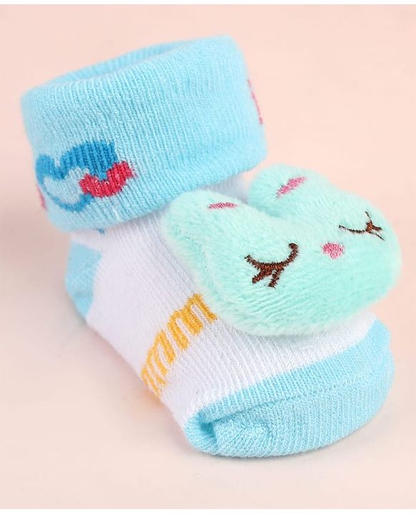 Cute Walk by Babyhug Sock Shoes with Bunny Applique - Aqua Blue