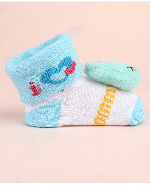 Cute Walk by Babyhug Sock Shoes with Bunny Applique - Aqua Blue