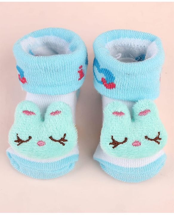 Cute Walk by Babyhug Sock Shoes with Bunny Applique - Aqua Blue