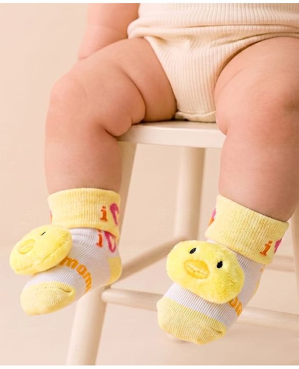 Cute Walk by Babyhug Sock Shoes with Duck Applique - Yellow