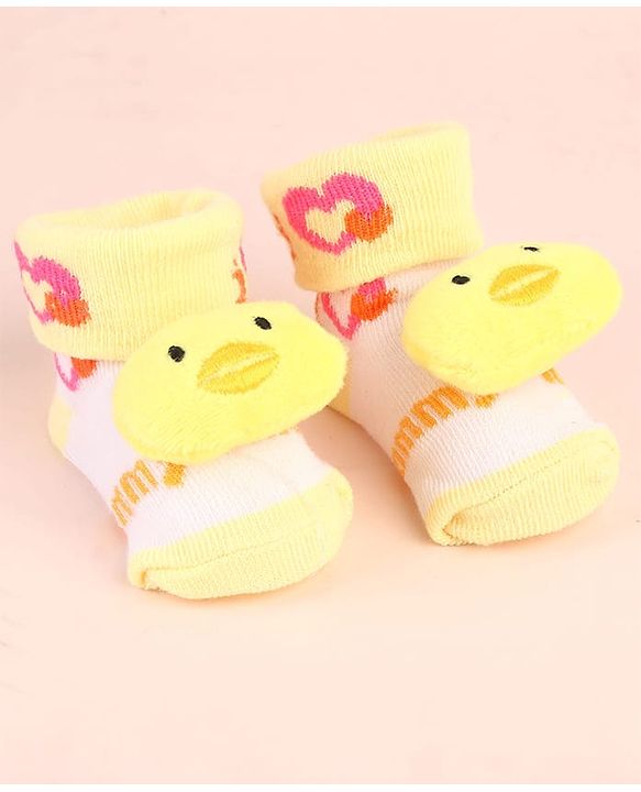 Cute Walk by Babyhug Sock Shoes with Duck Applique - Yellow