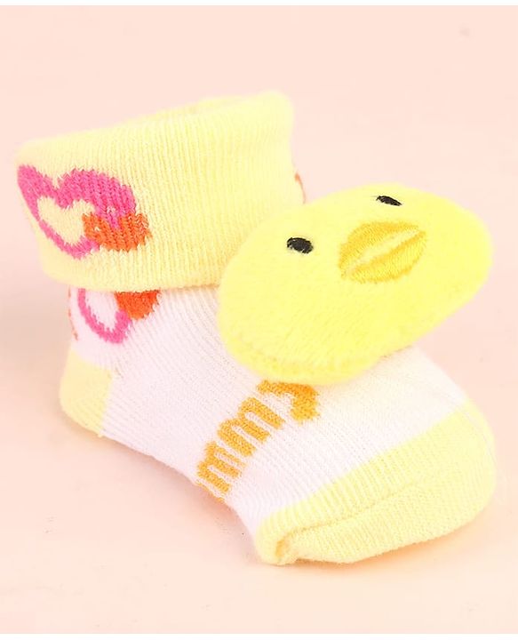 Cute Walk by Babyhug Sock Shoes with Duck Applique - Yellow