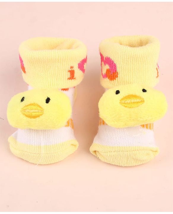 Cute Walk by Babyhug Sock Shoes with Duck Applique - Yellow