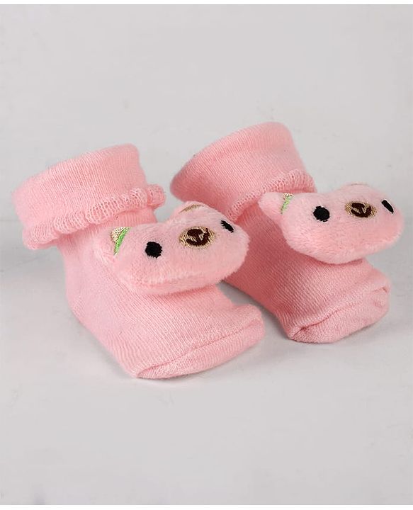 Cute Walk by Babyhug Sock Shoes with Bear Applique - Pink