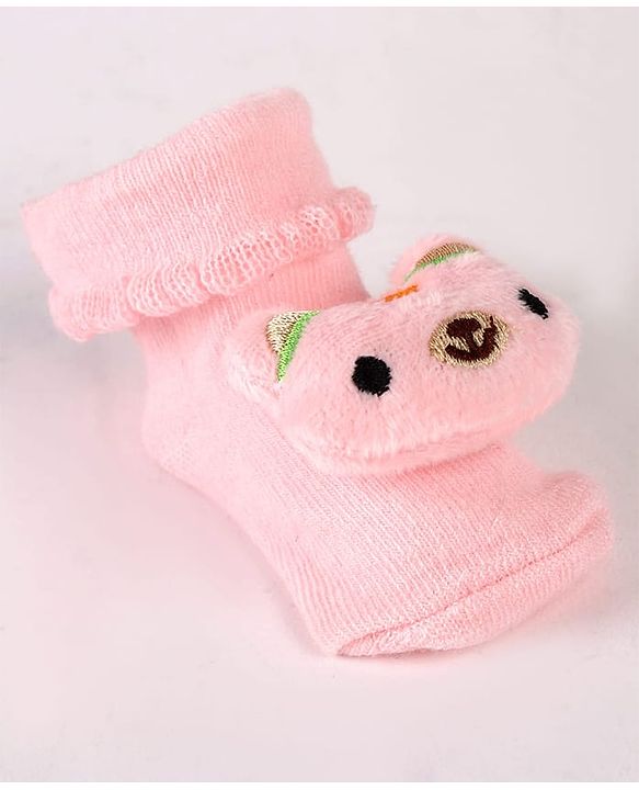 Cute Walk by Babyhug Sock Shoes with Bear Applique - Pink