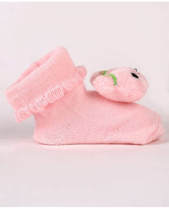 Cute Walk by Babyhug Sock Shoes with Bear Applique - Pink