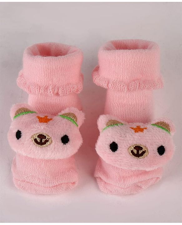 Cute Walk by Babyhug Sock Shoes with Bear Applique - Pink