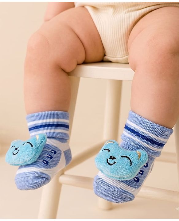 Cute Walk by Babyhug Sock Shoes with Bear Applique - Light Blue