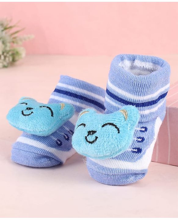 Cute Walk by Babyhug Sock Shoes with Bear Applique - Light Blue