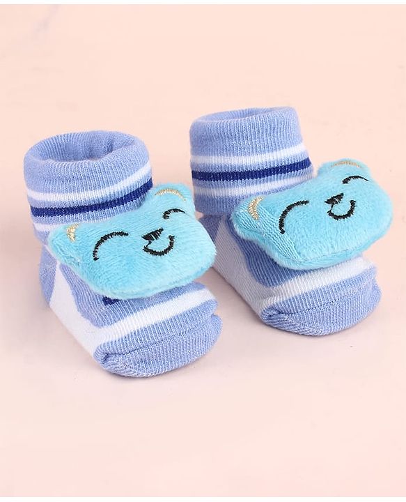 Cute Walk by Babyhug Sock Shoes with Bear Applique - Light Blue