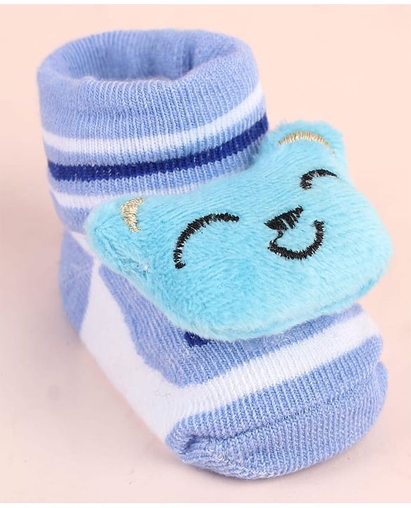 Cute Walk by Babyhug Sock Shoes with Bear Applique - Light Blue