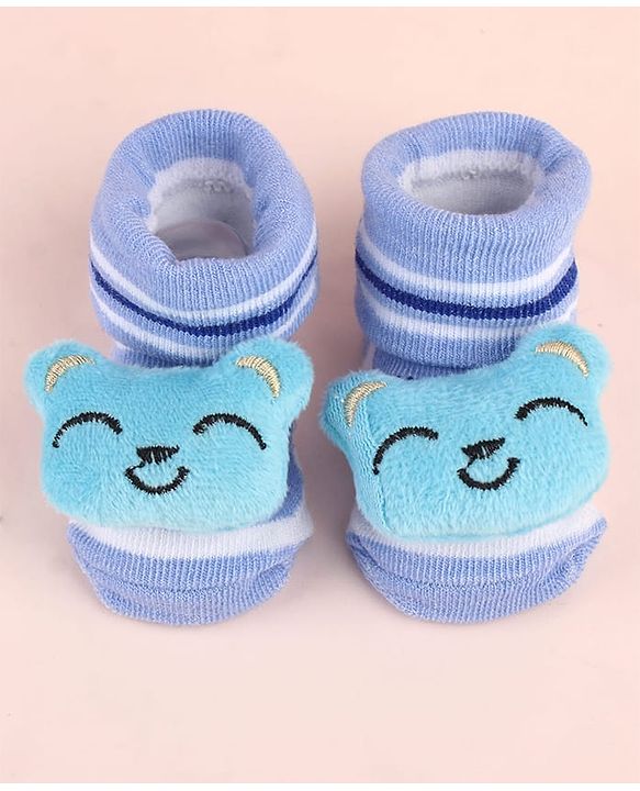 Cute Walk by Babyhug Sock Shoes with Bear Applique - Light Blue