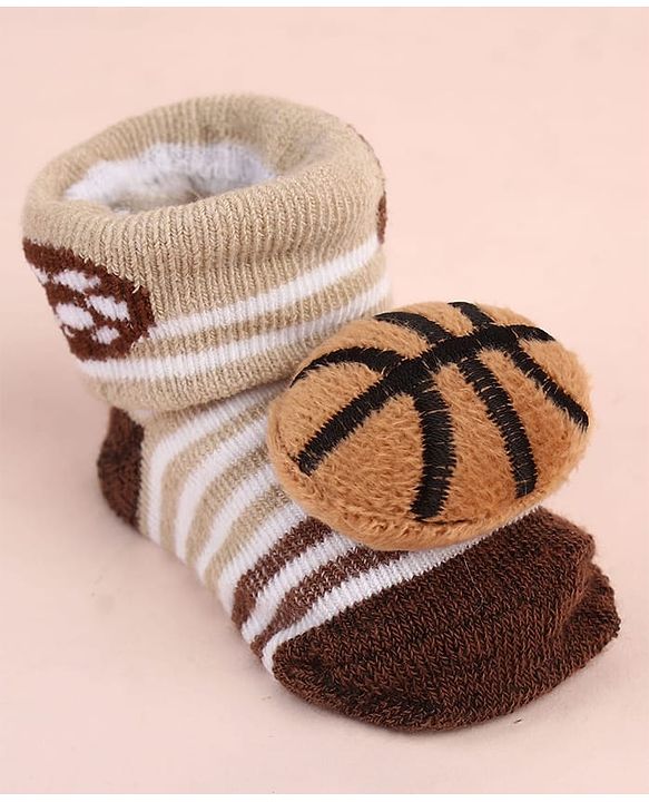 Cute Walk by Babyhug Sock Shoes with Ball Applique & Stripes - Brown