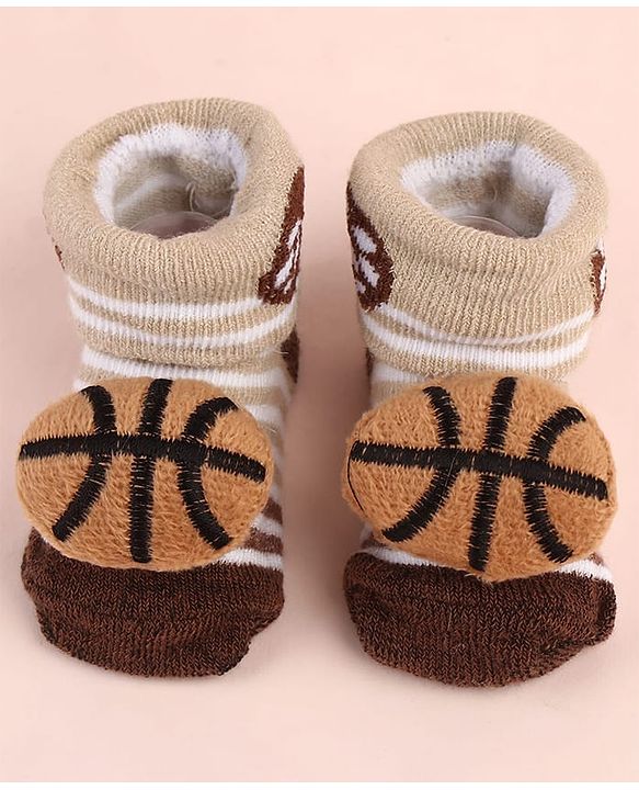 Cute Walk by Babyhug Sock Shoes with Ball Applique & Stripes - Brown