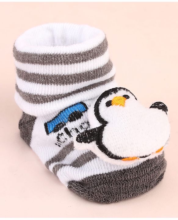 Cute Walk by Babyhug Sock Shoes with Penguin Applique & Stripes - Multicolor
