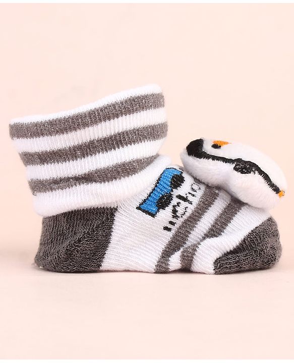 Cute Walk by Babyhug Sock Shoes with Penguin Applique & Stripes - Multicolor