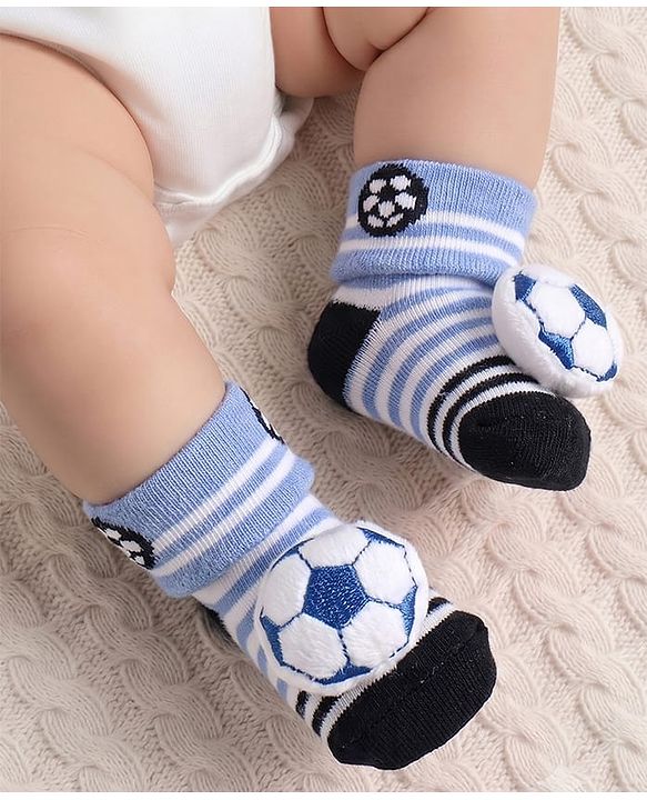 Cute Walk by Babyhug Sock Shoes with Ball Applique & Stripes - Light Blue