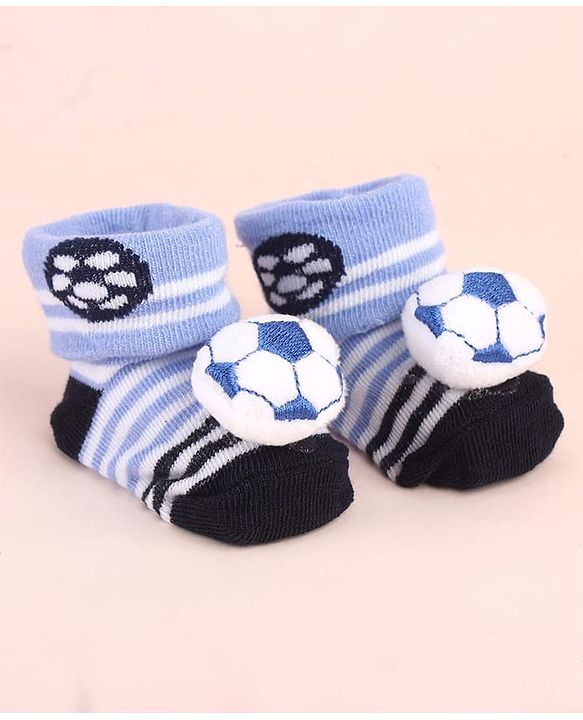 Cute Walk by Babyhug Sock Shoes with Ball Applique & Stripes - Light Blue