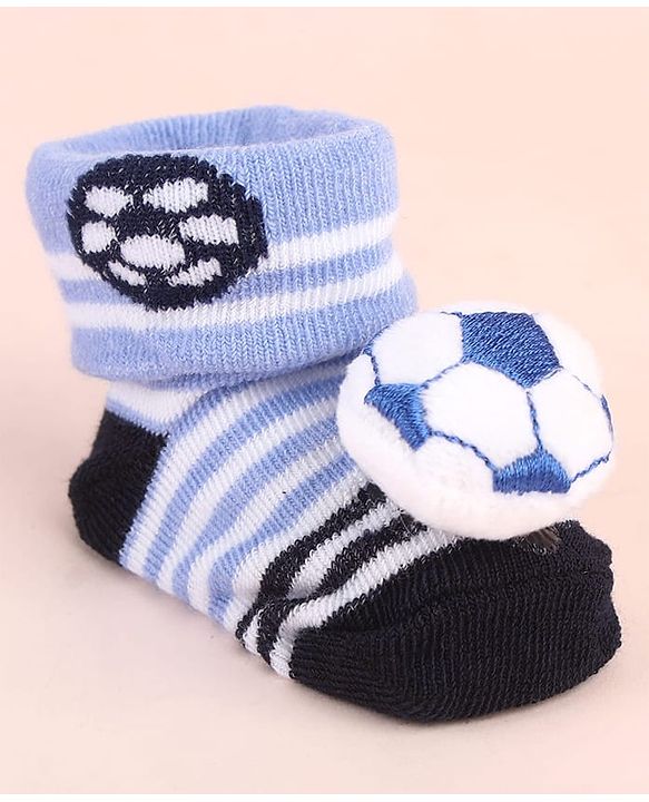 Cute Walk by Babyhug Sock Shoes with Ball Applique & Stripes - Light Blue