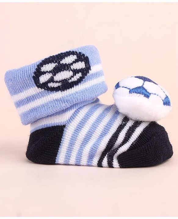 Cute Walk by Babyhug Sock Shoes with Ball Applique & Stripes - Light Blue