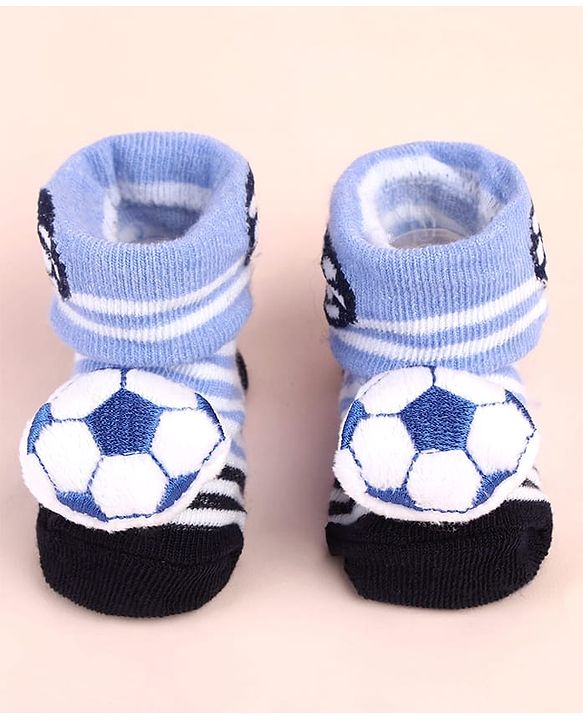 Cute Walk by Babyhug Sock Shoes with Ball Applique & Stripes - Light Blue