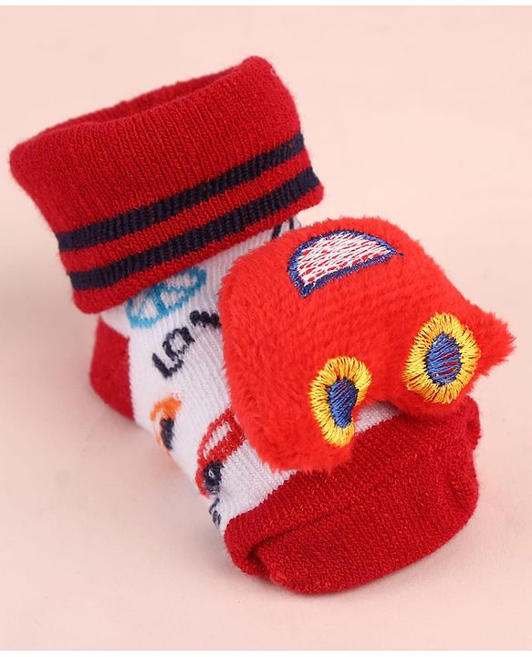 Cute Walk by Babyhug Sock Shoes with Car Applique & Design - Red