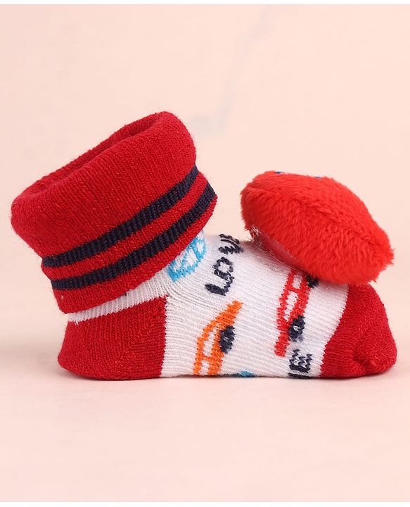 Cute Walk by Babyhug Sock Shoes with Car Applique & Design - Red