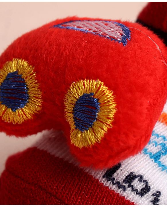 Cute Walk by Babyhug Sock Shoes with Car Applique & Design - Red