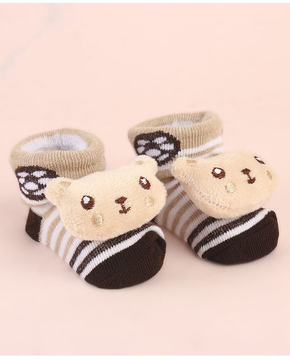 Cute Walk by Babyhug Ankle Length Socks Shoes With Panda Applique & Stripes - Multicolour