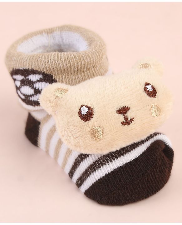 Cute Walk by Babyhug Ankle Length Socks Shoes With Panda Applique & Stripes - Multicolour