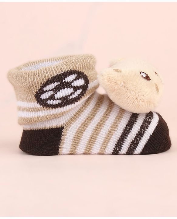 Cute Walk by Babyhug Ankle Length Socks Shoes With Panda Applique & Stripes - Multicolour
