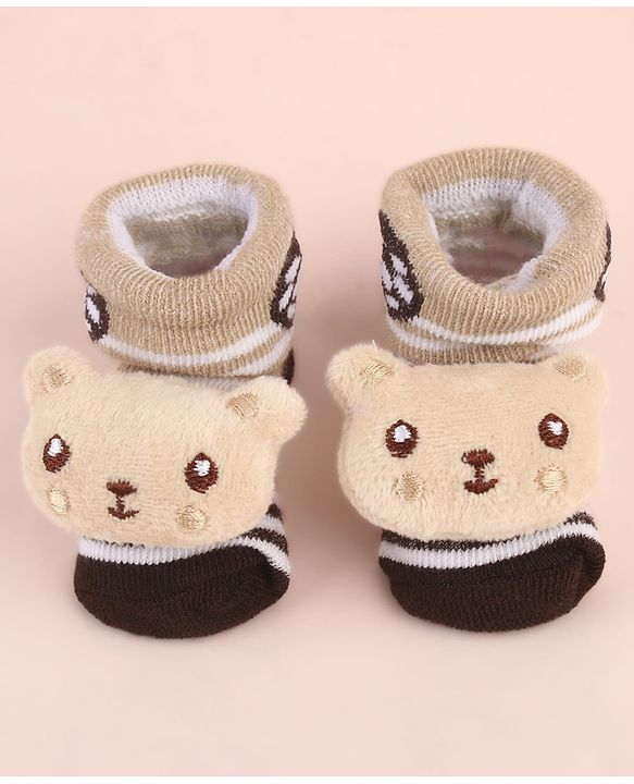 Cute Walk by Babyhug Ankle Length Socks Shoes With Panda Applique & Stripes - Multicolour