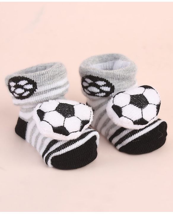 Cute Walk by Babyhug Ankle Length Socks Shoes With Ball Applique & Stripes - Multicolour