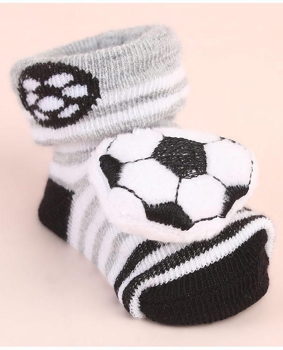 Cute Walk by Babyhug Ankle Length Socks Shoes With Ball Applique & Stripes - Multicolour