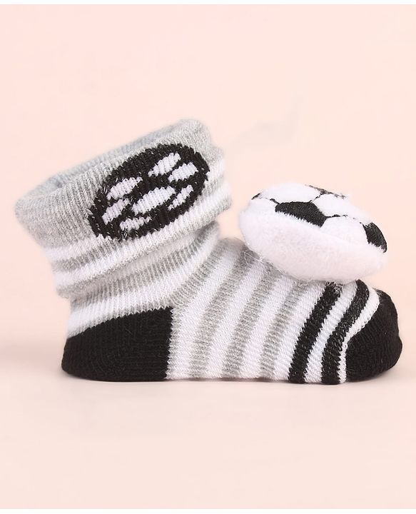 Cute Walk by Babyhug Ankle Length Socks Shoes With Ball Applique & Stripes - Multicolour