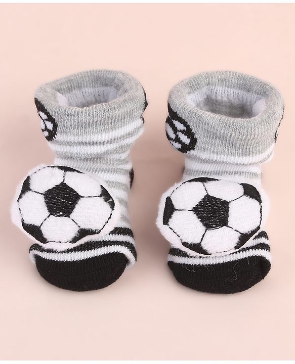 Cute Walk by Babyhug Ankle Length Socks Shoes With Ball Applique & Stripes - Multicolour
