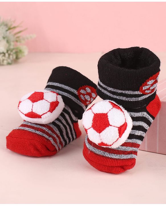 Cute Walk by Babyhug Ankle Length Socks Shoes With Ball Applique & Stripes - Multicolour