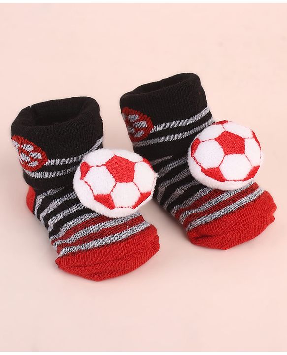 Cute Walk by Babyhug Ankle Length Socks Shoes With Ball Applique & Stripes - Multicolour