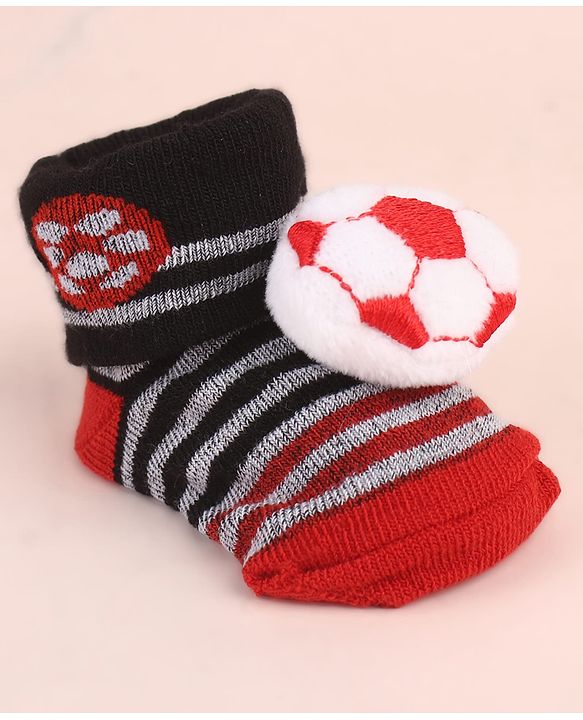 Cute Walk by Babyhug Ankle Length Socks Shoes With Ball Applique & Stripes - Multicolour