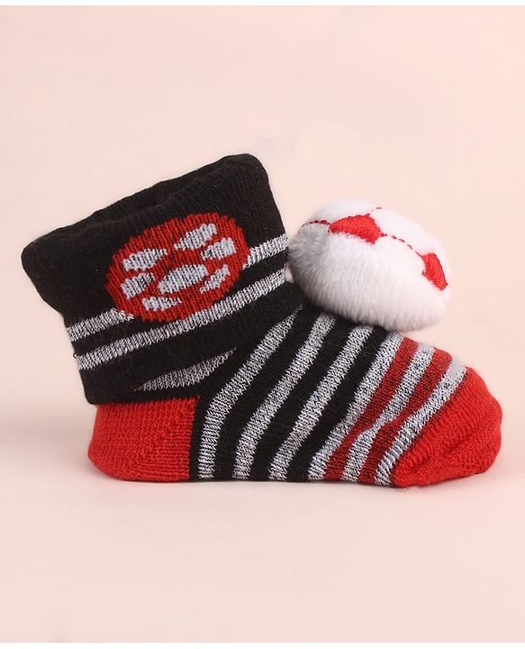 Cute Walk by Babyhug Ankle Length Socks Shoes With Ball Applique & Stripes - Multicolour