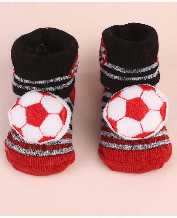 Cute Walk by Babyhug Ankle Length Socks Shoes With Ball Applique & Stripes - Multicolour