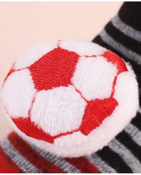 Cute Walk by Babyhug Ankle Length Socks Shoes With Ball Applique & Stripes - Multicolour