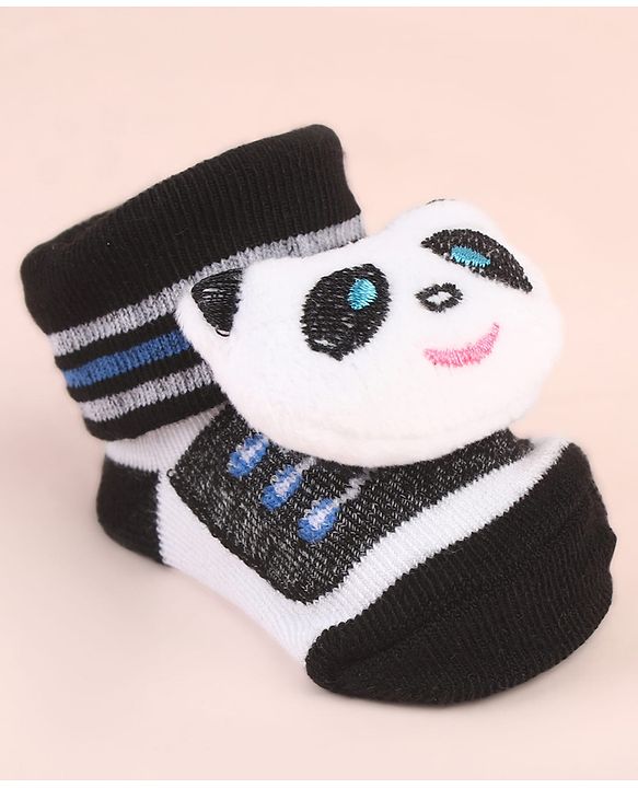 Cute Walk by Babyhug Ankle Length Socks Shoes With Panda Applique & Stripes - Black