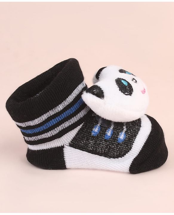 Cute Walk by Babyhug Ankle Length Socks Shoes With Panda Applique & Stripes - Black